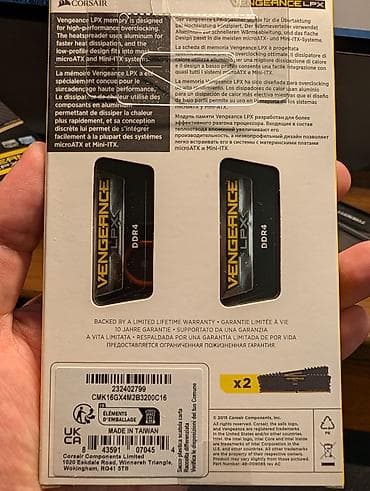 itx: Оперативная память (RAM) для ПК, Б/у, Corsair, 16 ГБ, DDR4, 3200 МГц — 2