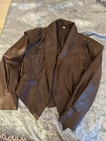 одежда толстовка: Женский укороченный кожаный жакет - Материал: премиум кожа — 1