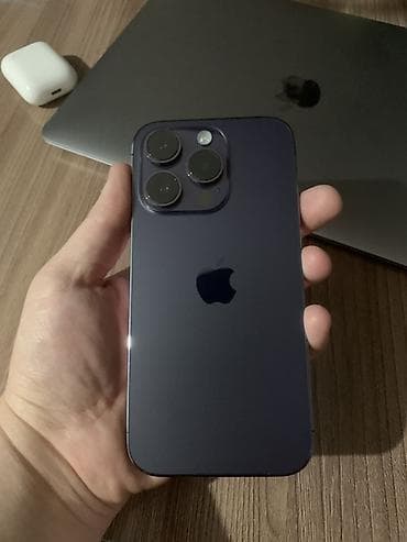IPhone 14 Pro, Б/у, 256 ГБ, Deep Purple, Защитное стекло, Чехол, Коробка, 77 %