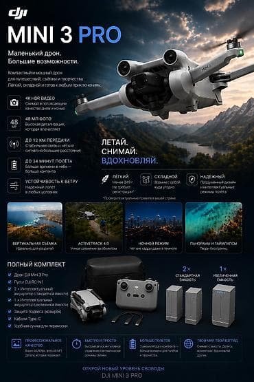Техника и электроника: DJI Mini 3 Pro — компактный и мощный дрон для путешествий, съёмки и — 1