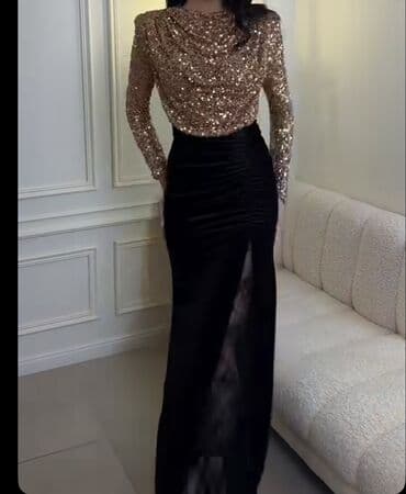 брендовые платья больших размеров: Вечернее платье, Русалка, Длинная модель, Велюр, С рукавами, Стразы, M — 1