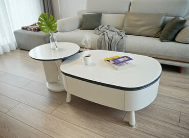 столы трансформеры для гостинной: Журналдык үстөлү, Oval, Бүктөө, түсү - Ак — 1