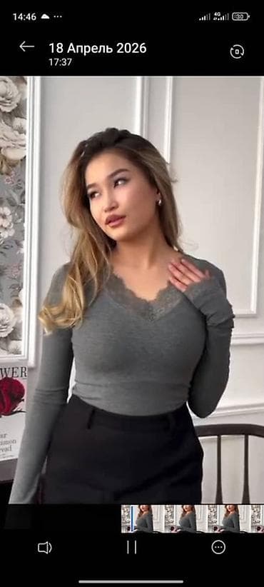 женские приталенные рубашки: Лонгслив, цвет - Черный, Все размеры — 4