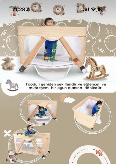 Детская мебель: Манеж-кровать, Складной, Дерево — 2