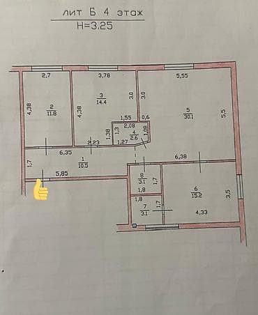 ата журт п: 3 бөлмө, 91 м², Элитка, 4 кабат, Эски ремонт — 6
