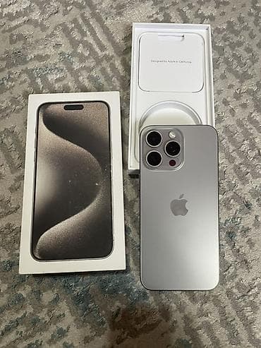 IPhone 15 Pro Max, Б/у, 256 ГБ, Natural Titanium, Коробка, 82 % — 1
