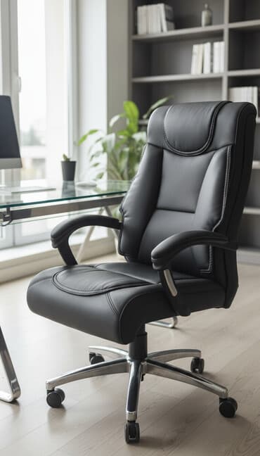 кресло для офис: Офисное кресло, С колесиками, цвет - Черный, Экокожа — 1