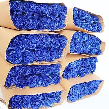 атласные: Глиттерные синие розы – упаковки для оформления букетов и декора — 1