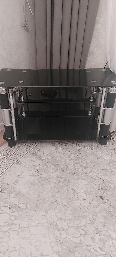 столешница: Тумба и подставка для телевизора, Напольная, Стекло, цвет - Черный — 2