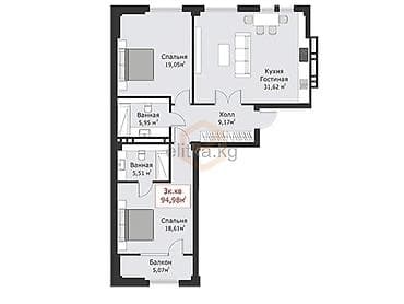 evergreen: 1 комната, 40 м², Элитка, Готовая ПСО (под самоотделку) — 5