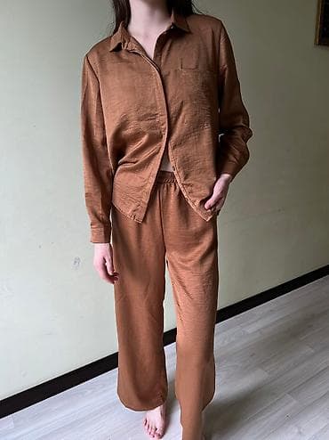 second hend: Брючный костюм, Прямые, Рубашка, Made in KG, Шелк, Лето — 3