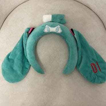 Аксессуары: Ободок с ушками в стиле Hatsune Miku (бирюзовый плюш) - Материал — 1