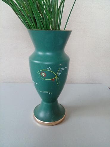 deco mesh: Зелёная декоративная ваза с росписью - Материал: предположительно — 1