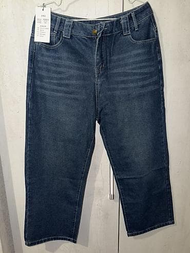 Джинсы из плотного денима, классический синий индиго с лёгким эффектом