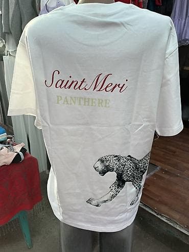 одежда подростковая: Футболка Saint Meri “PANTHÈRE” + джинсы - Футболка: белая, свободного — 2