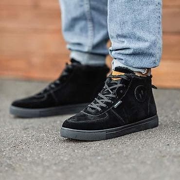 Мужские кеды/сникеры высокие, черные - Материал верха: замша/нубук