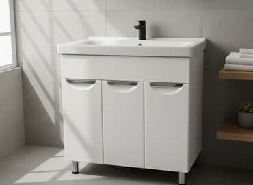 шкафчик для ванны: Тумба для ванны, С раковиной, цвет - Белый — 1