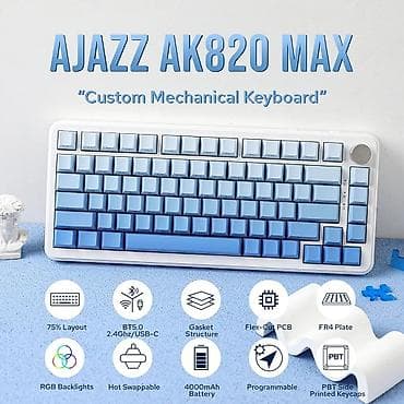 Клавиатура, Ajazz, Механическая, Bluetooth подключение, Размер: 75%