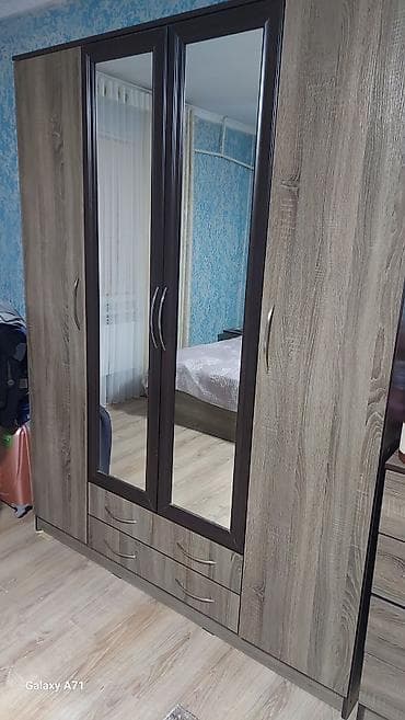 шкаф для одежды деревянный: Спальный гарнитур, Б/у, Двуспальная кровать, Кыргызстан, Самовывоз, цвет - Коричневый — 2