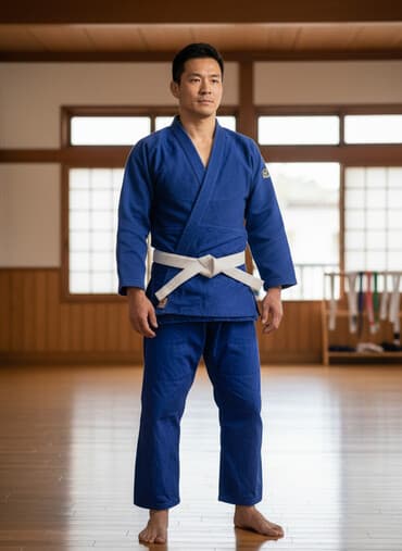 Кимоно для дзюдо/джиу‑джитсу (синий) с белым поясом. Состав
