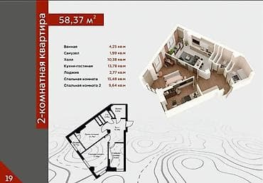 107: 2 комнаты, 58 м², Элитка, 6 этаж, Готовая ПСО (под самоотделку) — 3