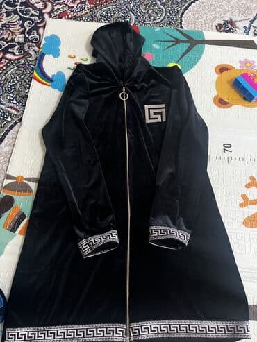 Халат с брючками ( шымы менен) цвет черный Велюр Размер S- M (