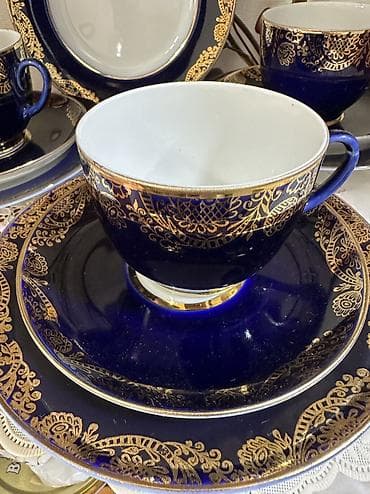 эмалированный набор: Кобальтовые чайные пары, чайные трио ЛФЗ — 4