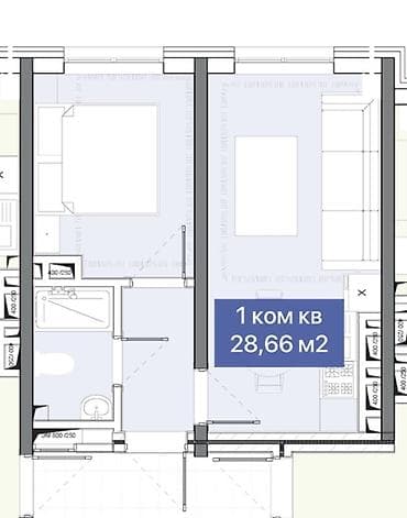 3 квартиры: Строится, 1 комната, 28 м² — 1