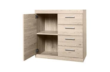 стеклянный шкаф для посуды: Артикул: 00018585 Оскар Комод 1D4S, Дуб санремо, Анрэкс Размер: 80 х — 3