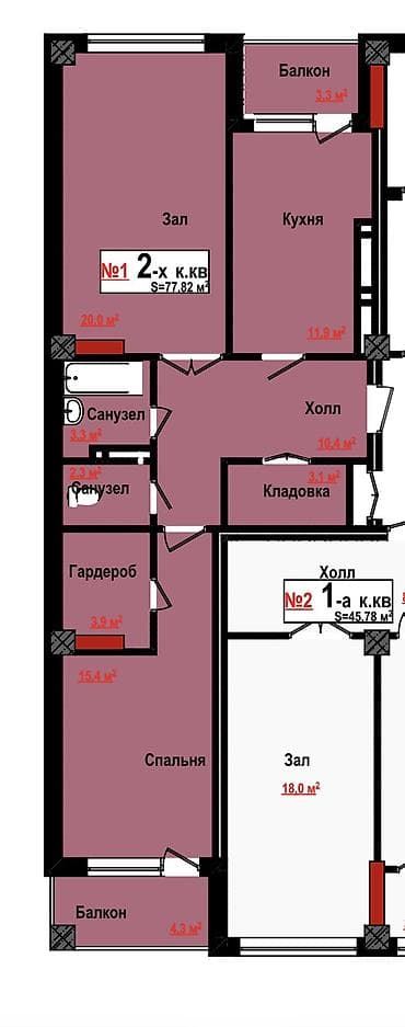 central park: 2 комнаты, 78 м², Элитка, 10 этаж, Готовая ПСО (под самоотделку) — 3