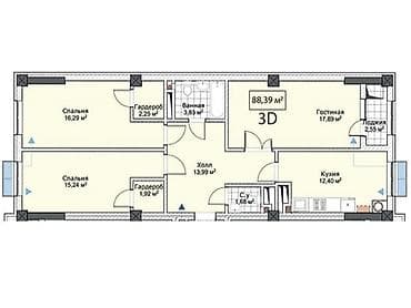 аренда квартира 4 район: 3 комнаты, 88 м², 4 этаж — 9