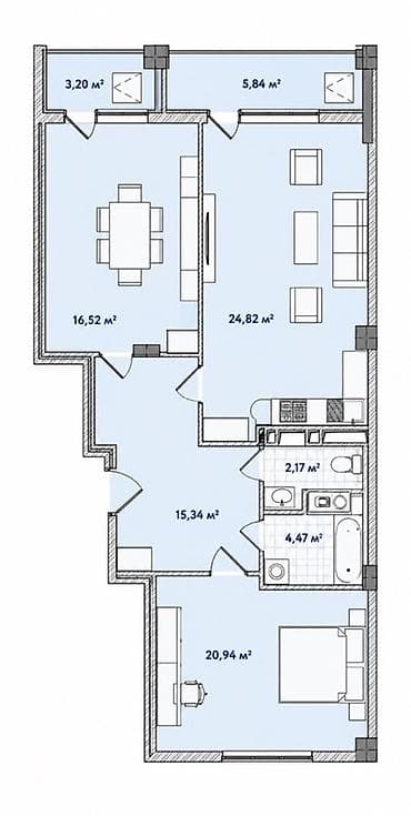 3 комнаты, 93 м², Элитка, 7 этаж, Готовая ПСО (под самоотделку)