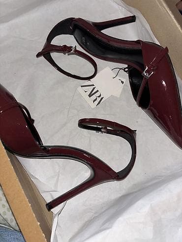 туфли бархатные тяги: Лодочки ZARA на шпильке, бордовые. - Модель: острый нос, тонкая — 3