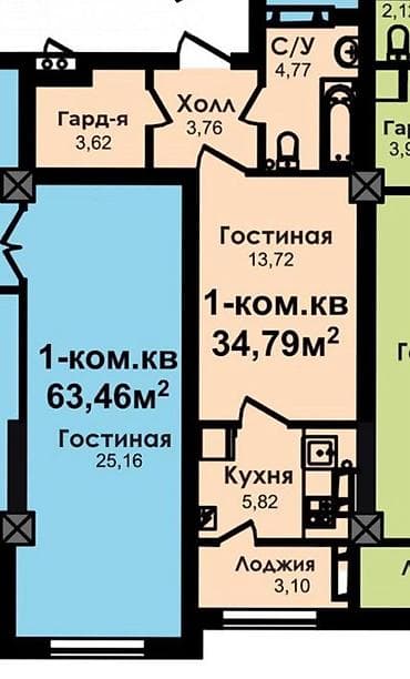 1 комната, 34 м², Элитка, 13 этаж, Готовая ПСО (под самоотделку)