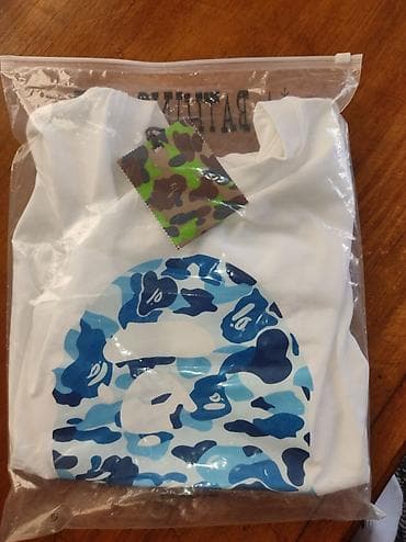nike tech flecee: Футболка A Bathing Ape (BAPE) - Цвет: белый-синий - Принт: крупный — 3