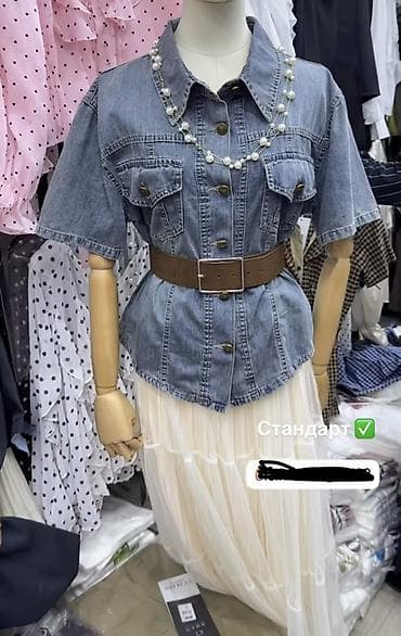 пиджак лен: Джинсовая рубашка-жакет с коротким рукавом - Материал: хлопковый — 1