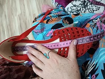 Красные женские эспадрильи на танкетке с лентами - Модель: летние — 6