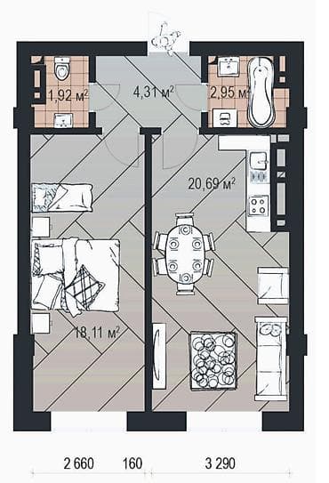 маариф: 1 комната, 47 м², Элитка, 6 этаж, Готовая ПСО (под самоотделку) — 7