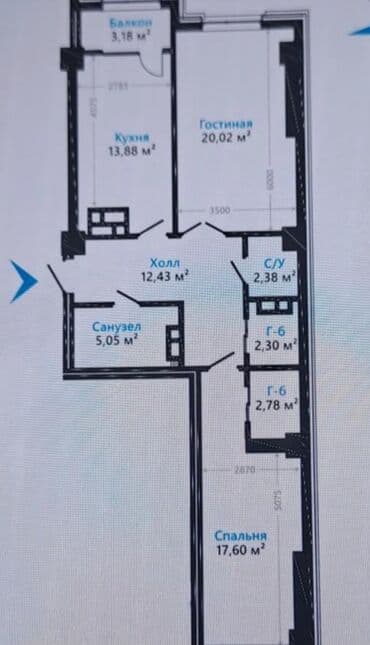 рынок недвижимости бишкек 2023: 2 комнаты, 80 м², Элитка, 7 этаж, ПСО (под самоотделку) — 3