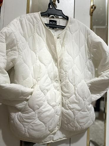 мужской зонт трость: Стеганая куртка-бомбер без воротника NCATV, белая. - Крой: свободный — 2