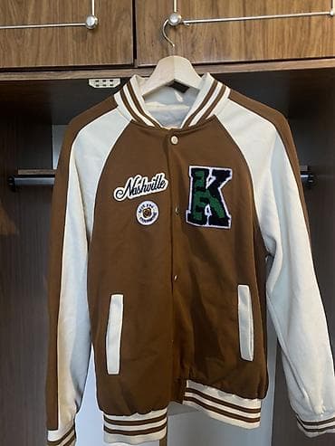 бомберы мужские: Бомбер/варсити-куртка мужская - Цвет: коричневый с молочно‑белыми — 1