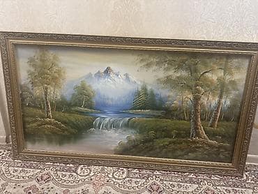 Жарык кылуу: Картина «Горный пейзаж с водопадом» в декоративной раме. - Большой — 1