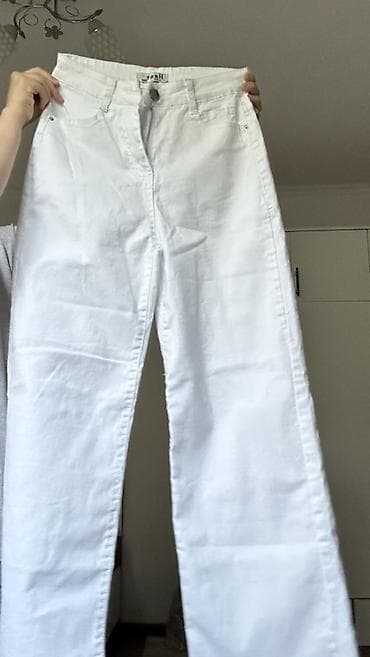 Джинсы: Белые джинсы широкого кроя (wide leg). - Посадка: средняя. - — 3