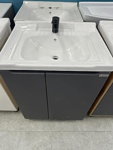 ящик пласмаса: Тумба для ванны, С раковиной, ЛДСП, цвет - Серый — 1