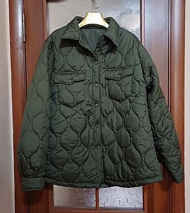 Стеганая куртка-рубашка, цвет темно‑зеленый (оливковый). - Прямой