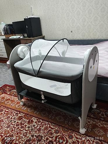 Детская мебель: Детская приставная кроватка, Новый, С колесиками, цвет - Серый — 7