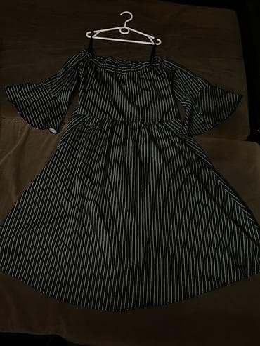 оверсайз платье: Платье в черную тонкую вертикальную полоску. - Модель: свободного — 6