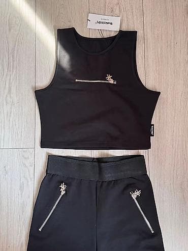 active 2: Двушка женская: кроп-топ + брюки, цвет черный. Размер: S. Цена: 500 с — 2