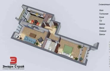 дом в рассрочку токмок: 2 комнаты, 67 м², Элитка, 2 этаж, ПСО (под самоотделку) — 4