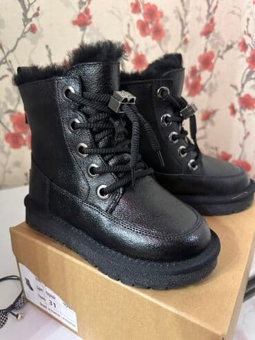 сапоги военные: Детские зимние ботинки-дутики, черные - Высокая шнуровка с крупными — 5